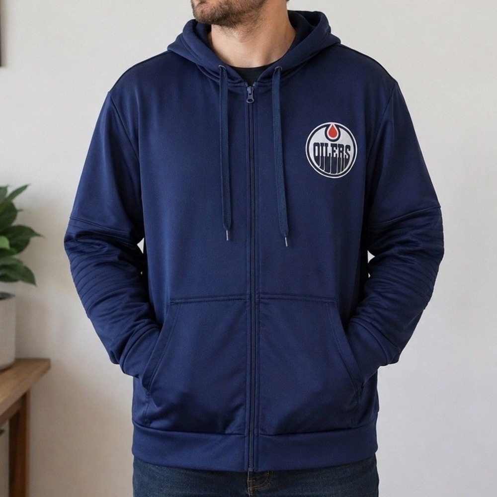 NHL Edmonton Oilers Navy Blue Full Zip Hoodie Jacket